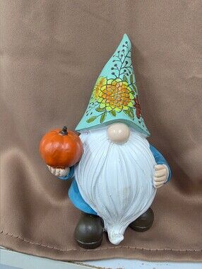 Boston International - Gnome W/ Pumpkin Decoration Resin Carved Floral Hat 7.5